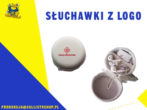 Bezprzewodowe słuchawki douszne w etui z logo